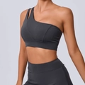 Soutien-gorge de sport gris foncé à une épaule avec découpes pour yoga et fitness - Gris Anthracite