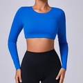 Tight-fit electric blue long sleeve cropped yoga top with high-stretch athletic fabric - S / Royal Blue