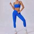Women's two-piece high-waisted yoga set in vibrant Klein blue with sports bra and leggings - S / Royal Blue