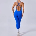 Mono de yoga azul marino con espalda cruzada y tirantes ajustables finos - S / Azul Real