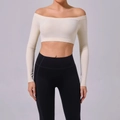 Top corto yoga a maniche lunghe con spalle scoperte e vestibilità slim sportiva - XS / Beige
