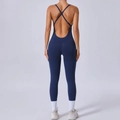 Body de yoga azul marino con espalda cruzada, tirantes ajustables y ajuste de compresión - S / Azul marino