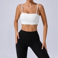 Set sportivo donna con crop top bianco a spalline sottili e leggings neri a vita alta - S / Bianco