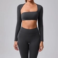 Ensemble de yoga gris anthracite pour femme avec haut à manches longues et legging taille haute - Gris Anthracite
