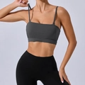 Reggiseno sportivo grigio scuro con scollo quadrato e leggings neri a vita alta - S / Grigio Antracite
