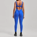 Royal blue backless yoga bodysuit with scrunch butt lifting and V-waist design - Royal Blue
