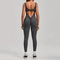 Dark grey backless jumpsuit with sleeveless top and scrunch-butt detail for yoga - Charcoal Gray