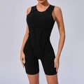 Nauwsluitende zwarte mouwloze yoga-bodysuit met decoratieve stiksels en zeer rekbare stof - S / Zwart