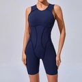 Nauwsluitende yoga jumpsuit in marineblauw met lichaamsvormende gebogen naden - S / Marineblauw
