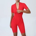 Tuta sportiva rossa a maniche corte con cerniera lampo e vestibilità a compressione - S / Rosso