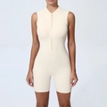 Body da yoga beige senza maniche con cerniera frontale e vestibilità slim da donna - S / Beige