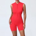 Body da yoga rosso senza maniche da donna con cerniera frontale e collo alto dal taglio slim - S / Rosso