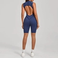 Slim fit navy blue backless athletic jumpsuit for yoga and running exercise - S / Navy Blue