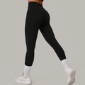 Leggings fitness neri a vita alta con cuciture push-up modellant per donna - S / Nero