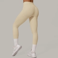 Leggings da yoga color crema a vita alta con cuciture modellanti e tessuto elastico opaco - S / Beige