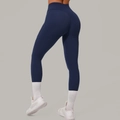 Pantalon de yoga bleu foncé à taille haute avec couture galbante et tissu respirant - Bleu marine