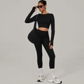 Schwarzes Damen-Yoga-Set mit Daumenloch-Oberteil und High-Waist-Leggings für Sport - S / Schwarz