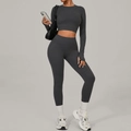 Dunkelgraues Yoga-Set für Damen mit Daumenloch-Crop-Top und High-Waist-Leggings - S / Kohlegrau