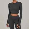 Set da yoga grigio antracite con maglia a maniche lunghe e leggings a vita alta - S / Grigio Antracite