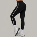 Zwarte fitnesslegging met hoge taille en witte zijstrepen voor dames sporten - S / Zwart