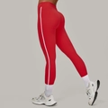 Rode yoga legging met hoge taille en witte zijstrepen voor een slanke pasvorm - S / Rood