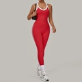 Women's red two-piece yoga set with white trim high elastic leggings and tank top - S / Red