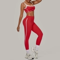 Ensemble de yoga rouge et blanc pour femme avec brassière et legging taille haute - S / Rouge