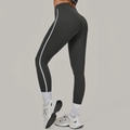 Donkergrijze yoga-legging met hoge taille en witte zijstrepen voor vorm en ondersteuning - S / Houtskoolgrijs