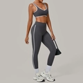 Donkergrijze yogaset met witte bies, sporttop en legging met hoge taille - S / Houtskoolgrijs