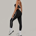 Ensemble de yoga deux pièces noir pour femme avec bordures blanches et legging de sport - S / Noir