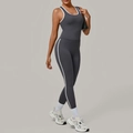 Dark grey yoga set with white contrast stripes including tank top and leggings - S / Charcoal Gray