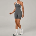 Body da yoga grigio monospalla con bordi a contrasto bianchi e vestibilità lifting - S / grigio scuro