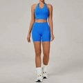 Ensemble de yoga bleu roi avec soutien-gorge de sport dos nu et short taille haute - Bleu saphir