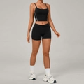 Zwarte yoga set voor dames met sporttopje en compressieshorts met hoge tailleband - S / Zwart