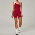 Body bordeaux monospalla con bordo bianco a contrasto per yoga e fitness - S / Rosso Ciliegia