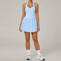 Abito da tennis azzurro allacciato al collo con gonna a pieghe per fitness donna - S / Celeste