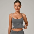 Dark grey yoga crop top with double straps and white side stripes for fitness - S / Dark Gray
