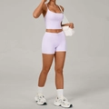 Lavendel yoga set met V-cross shorts met hoge taille en tanktop met dunne bandjes - S / Romantisch Paars