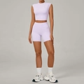 Ensemble de yoga lavande avec haut court sans manches et short de cyclisme taille haute - S / Pourpre Romantique