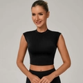 Slim fit black quick-dry yoga crop top with sleeveless design for fitness sports - S / Black