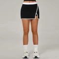 Dames tennis skort in zwart-wit contrast met zijsplit en brede tailleband - S / Zwart