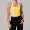 Bright yellow square neck sports vest crop top with wide straps for yoga and fitness - S / Goose Yellow