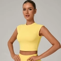 Slim fit bright yellow yoga tank top with high neck and sleeveless athletic design - S / Goose Yellow