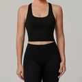 Women's black seamless yoga vest and matching leggings set for athletic fitness and running - S / Black