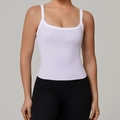 Camiseta deportiva blanca de corte entallado con cuello cuadrado para yoga y fitness - S / Púrpura Romántico