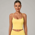 Adjustable lemon yellow yoga sports bra with contrast white stripes and thin straps - Goose Yellow