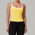 Camiseta de yoga amarilla para mujer con bordes blancos y diseño de espalda descubierta - S / Amarillo Oca