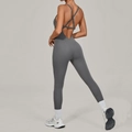 Donkergrijze yoga jumpsuit met gekruiste rug en verstelbare bandjes slim fit - S / donkergrijs