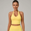 Completo sportivo giallo acceso con reggiseno allacciato al collo e leggings yoga - giallo oca