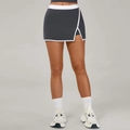 Jupe-short de sport gris foncé avec liseré blanc contrastant et fente latérale - Gris Anthracite